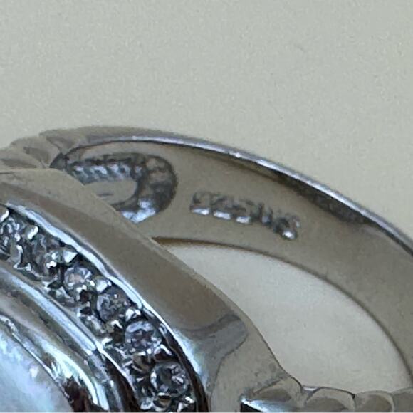 Women’s 925 Sterling Silver and Mother of Pearl CZ Rope Band Ring Size 6.75 - Picture 9 of 16